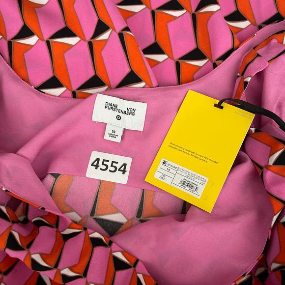 Diane Von Furstenberg x Target Dress Women 14 Pink 90s Shift Modern Geo Mini NWT - Picture 7 of 10
